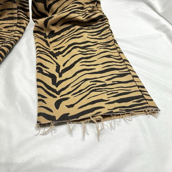 Topshop Moto Zebra Print Denim Overalls Size 4 NWT $95 Wide Leg Cropped Fray - Picture 4 of 12